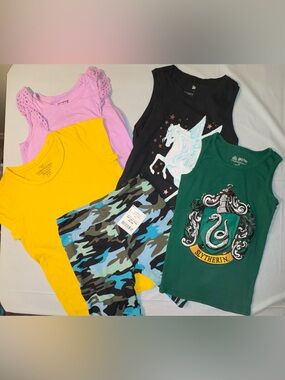 Bundle of Tank w Lace, Unicorn Tank, Harry Potter Tank, 1 Tee & 1 Camo Shorts